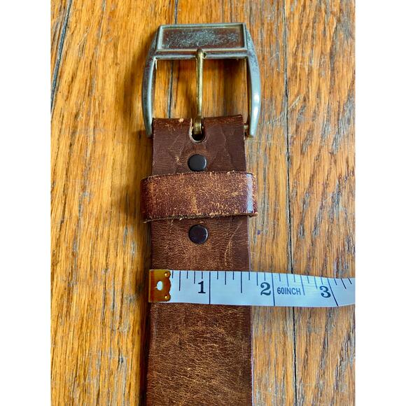 Vintage SEARS Distressed Wide Brown Leather Belt Mens sz 42 - Picture 9 of 12